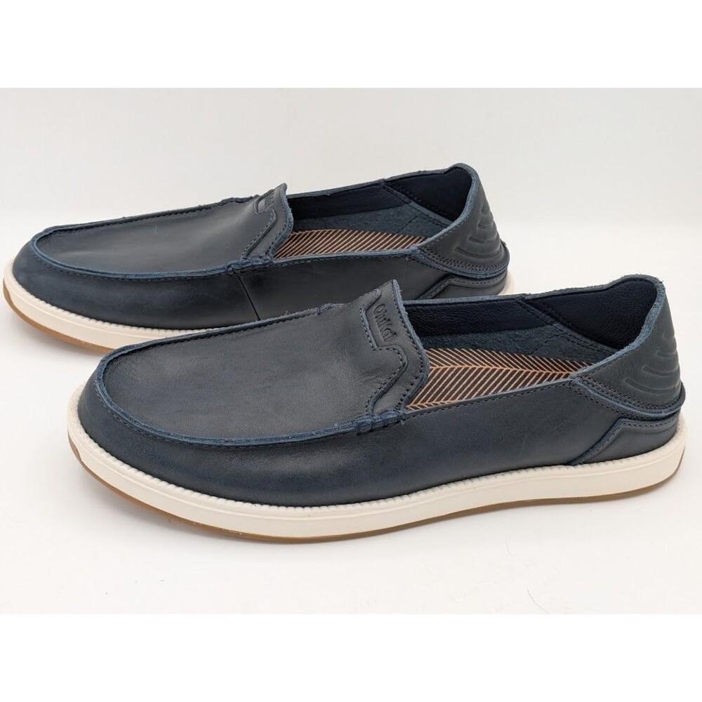 OluKai Kakaha Nia Men Navy Leather Slip On Loafer Boat Shoes NEW  Sz 11.5 & 12